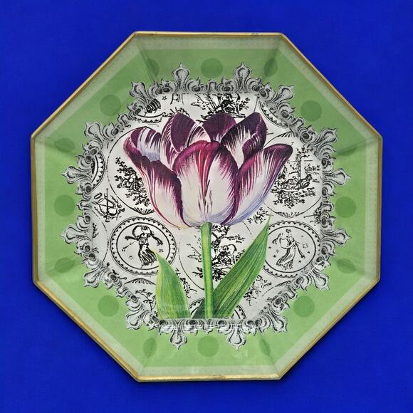 Moonlighting Interiors Vintage Art Nouveau French Decoupage Green Plate Tulip - Picture 3 of 10